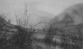 A charcoal drawing called Seatoller mist and Sedge grass 2 2023