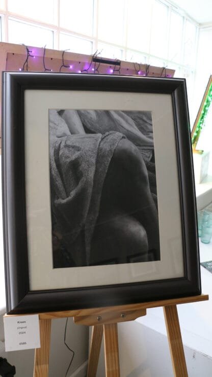 Knees under a soft blanket Charcoal drawing by Bob Iles