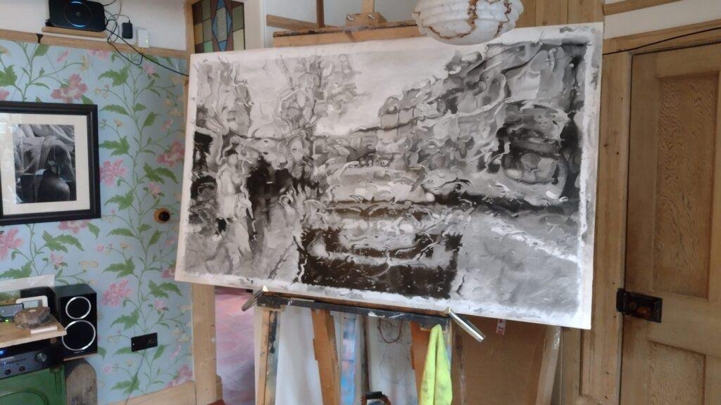 Through the windscreen an original charcoal artwork by Bob Iles 2024