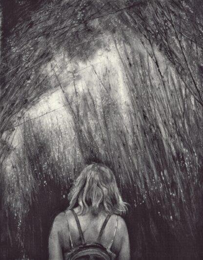 Sarah under the bamboo 2024 an original charcoal artwork by Bob Iles