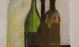 Still life 1 Bottles and candles painted in soft pastels by Bob Iles